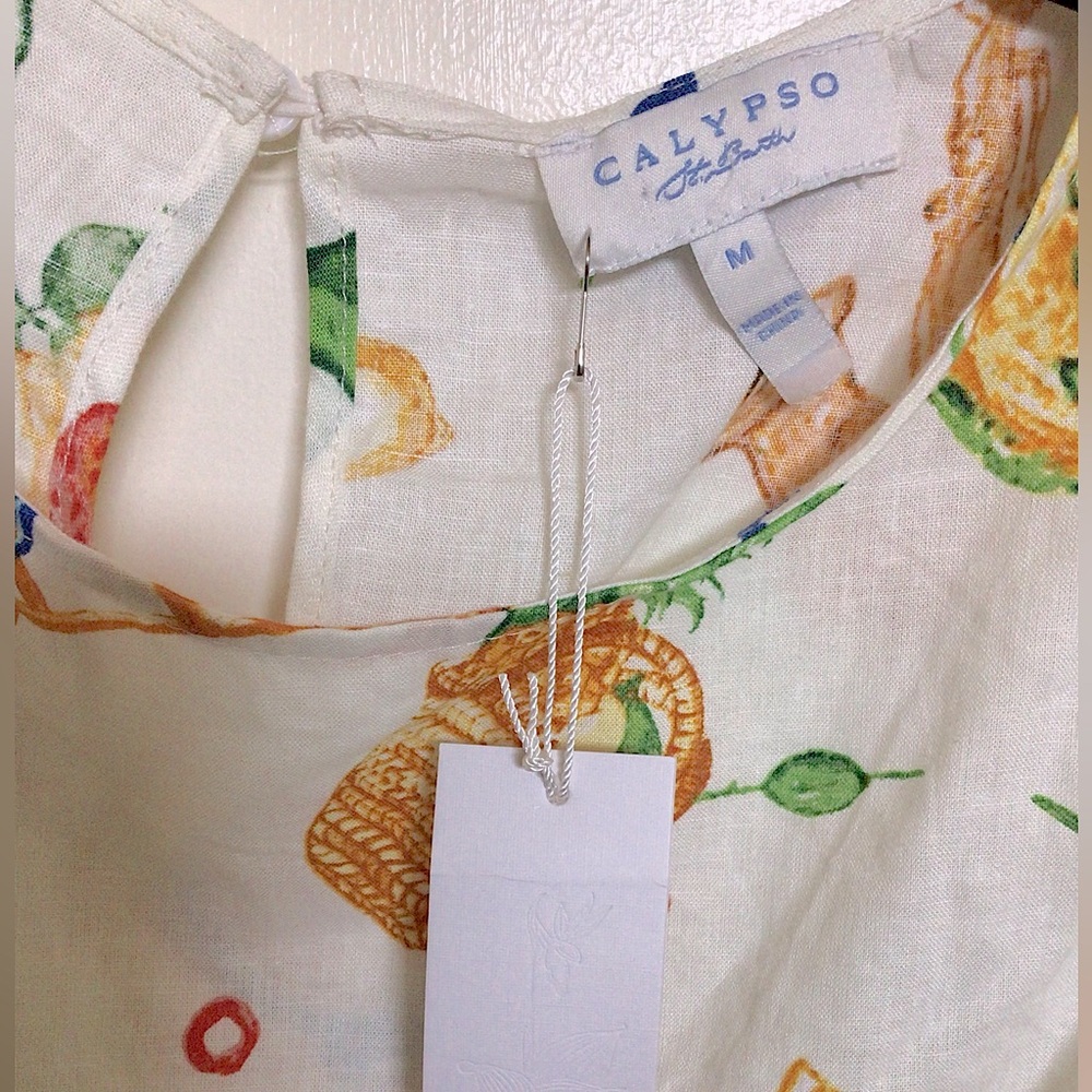 Calypso St. Barth Linen Blend Printed Top - Picture 3 of 3